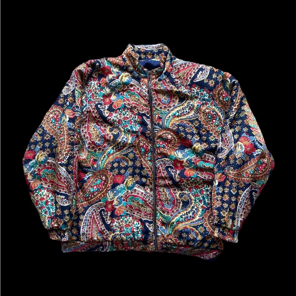 Vintage Y2K AOP silk floral paisley puffer jacket unisex